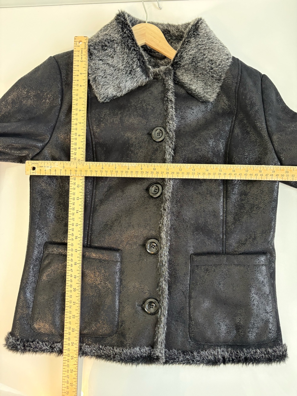 Scull Faux Shearling Jacket Women’s XL Charcoal Gray Fur Trim Coat - Picture 4 of 7